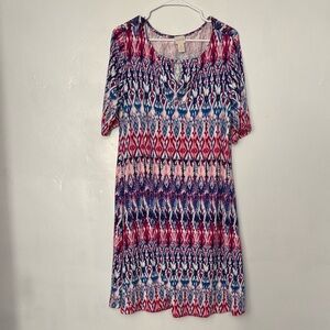 Chico’s Multicolor Ikat Print Short Sleeve Super Soft Dress Size Large